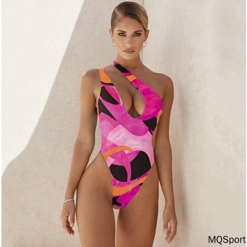 2021 Summer One Piece Sexy Swimsuit Women Swimwear Print One Shoulder Bodysuit Push Up Monokini Bathing Suit Beach Swimsuit