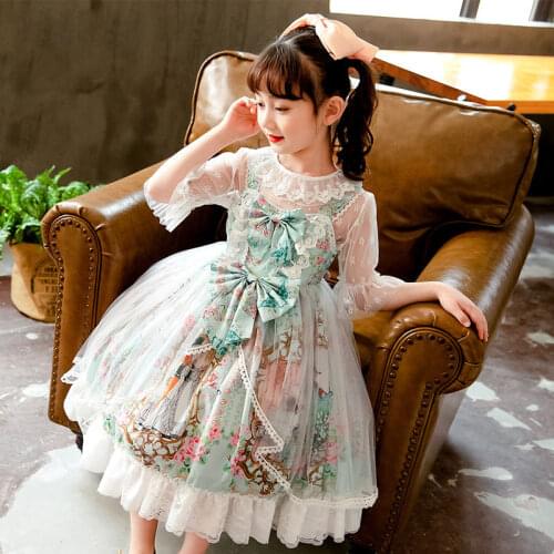 2021 Summer children Lolita Princess Dress Bow Lace Stitching short Sleeve Cute Dress dress for girls Kids Halloween Costume