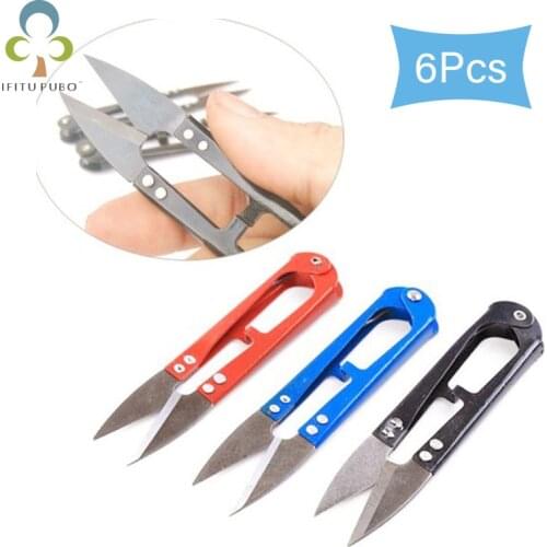 6Pcs/lot steel Portable U-shaped Scissors Repair Yarn Scissors Cross Stitch Scissors Trimming Head Sewing Tools YJN