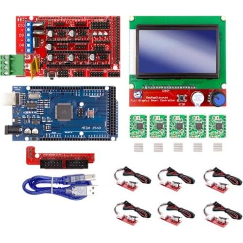 3D Printer 12864 LCD Display+MEGA2560 Main Control+Ramps1.4 Expansion Board+A4988 Kit With Heat Sink USB Calbe Jumper