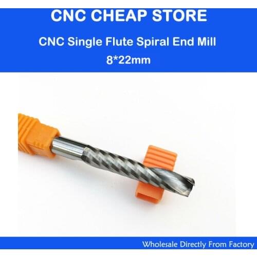 5pcs 8mm x 22mm Single Flute Bit Carbide Engraving Cutters One Flute Sprial Wood Cutting Tools Blade Carving Milling MDF acrylic