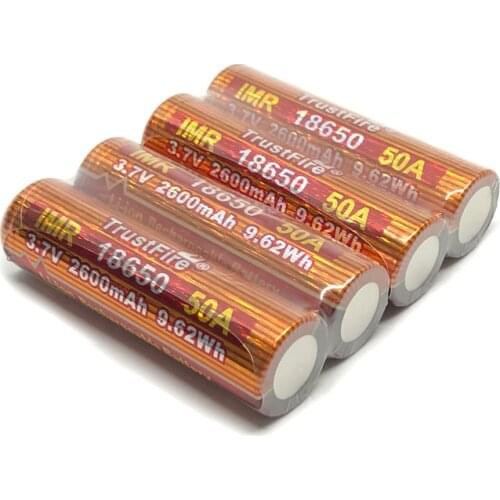 6pcs/lot TrustFire IMR 18650 2600mAh 3.7V 50A 9.62Wh High-Rate Rechargeable Lithium Battery For E-cigarettes LED Flashlights