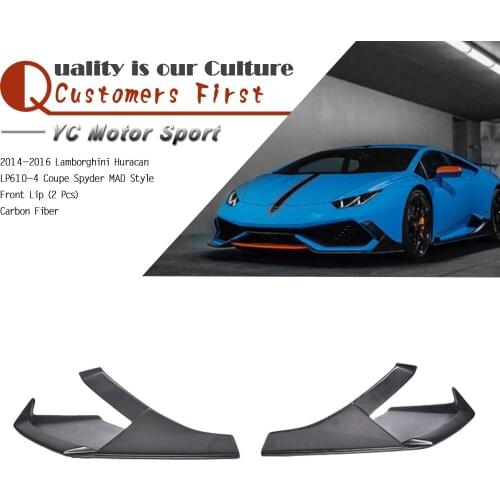 Car Accessories Carbon Fiber Matte Finish MAD Style Front Lip Fit For 2014-2016 Huracan LP610-4 Coupe Spyder Front Lip 2 Pcs
