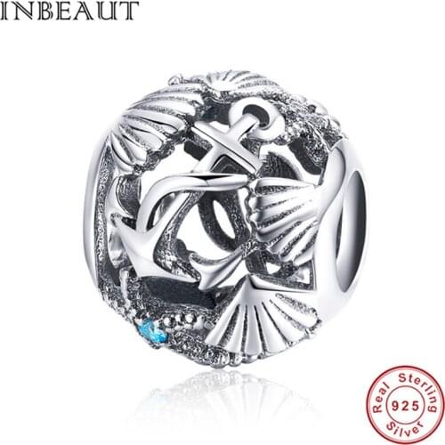 INBEAUT Hot Sale 100% 925 Sterling Silver Deep Seabed Shell Boat Charm Ancient War Pirate Symbol Beads fit Brand Bracelet