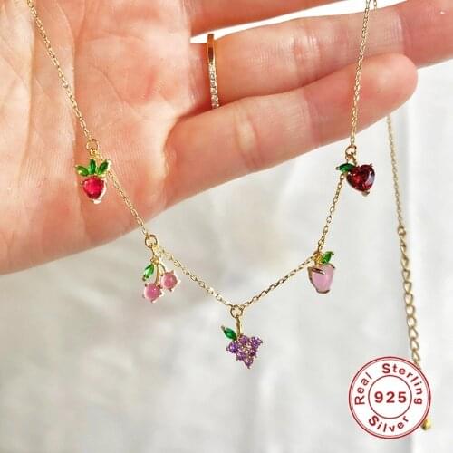 BOAKO 2021 Trend 925 Sterling Silver Necklace For Women Colorful Fruits Necklace Charms Chains Choker Femme Fine Jewelry Gifts
