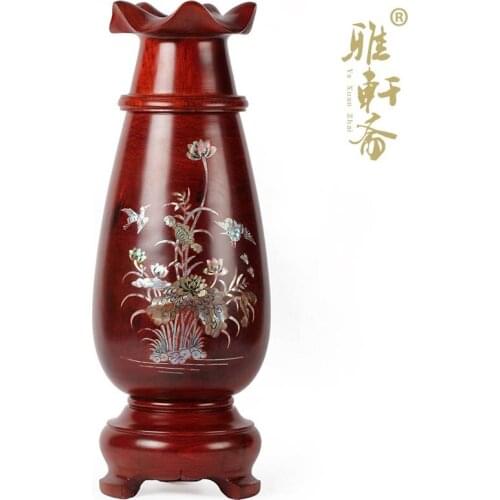 Dongyang wood carving crafts mahogany vase ornaments Home Furnishing medium rosewood real wood paneled shell flower