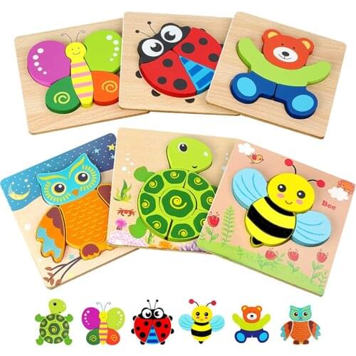 3D Wooden Animals Puzzle Mat Early Learning Toys Cartoon Cognition Puzzle Game Children Jigsaw Puzzles For Montessori Kids Toys