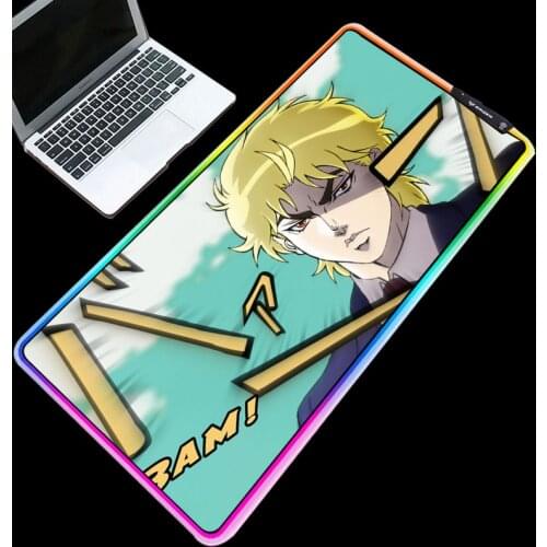 Gaming Mouse Pad RGB LED Anime Jojos Bizarre Adventure Photo Computer Accessories Mice Keyboard Mats Fashion Style for Gamer