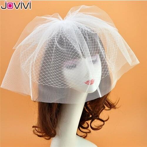 Jovivi New Style 1pc Tulle Cap Wedding Accessories Veil Bridal Wedding Veils Short Bridal Veils Accesories White Black Color
