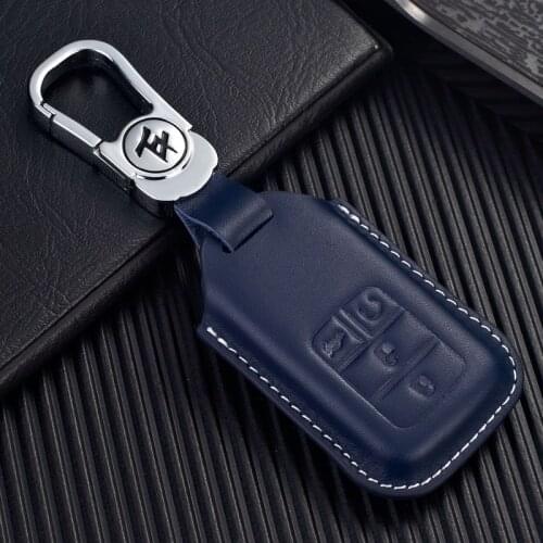 Leather Key Fob Cover for Honda New Civic CRV Crosstour Pilot Smart Keyless Entry Remote Protective Case for Car