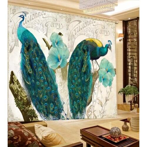 Beautiful peacock Decoration Curtains Drapes 3D Curtains Painting Modern Kids Bedroom Curtains Living Room Drapes