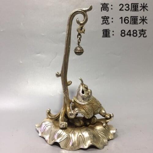 White copper Golden Toad Play Beads Lotus leaf Incense Burner/Holder Cupronickel Sandalwood Censer Incense Incensory 9.06 inch
