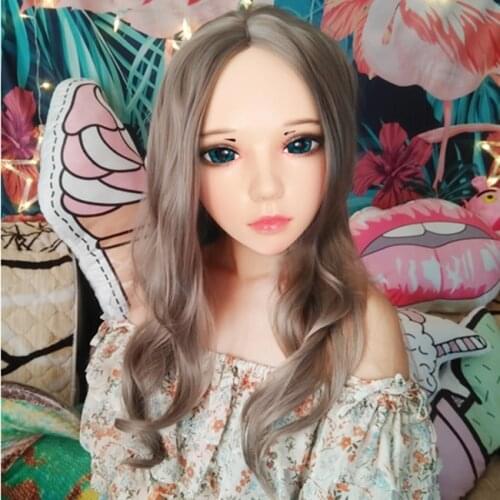 Ling-2)Female Sweet Girl Resin Half Head Kigurumi BJD Eyes Crossdress Cosplay Japanese Anime Role Lolita Mask With Eyes And Wig