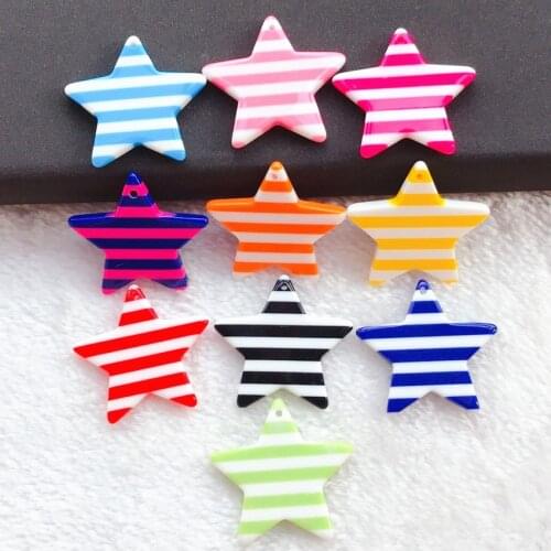 10pcs 32*32mm Cute Multicolor Resin Flatback Star with hole Charms For Necklace Keychain Pendant DIY Making Accessories