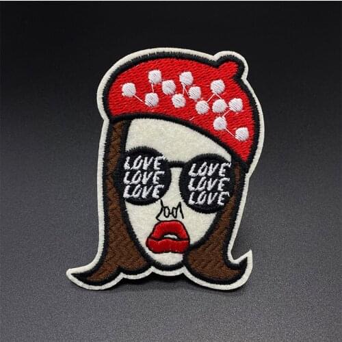 Girl avatar cute sunglasses LOVE Cartoon Badges Embroidery Patch Applique Ironing Clothing Sewing Supplies Decorative Patches