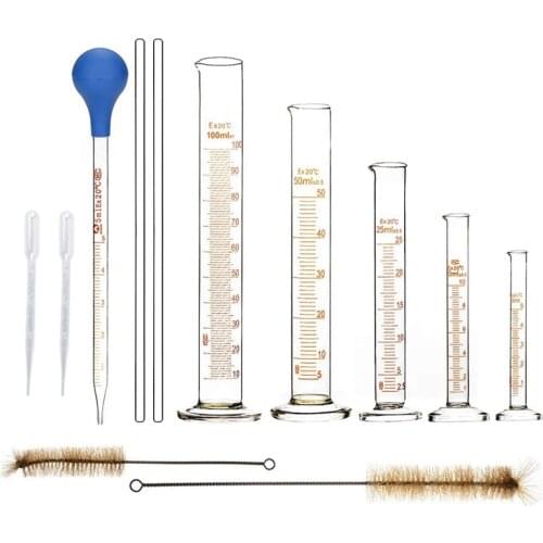 Graduated Cylinder Set,Borosilicate Glass Measuring Cylinders in with Pipettes/Stirring Rods/Clean Brush