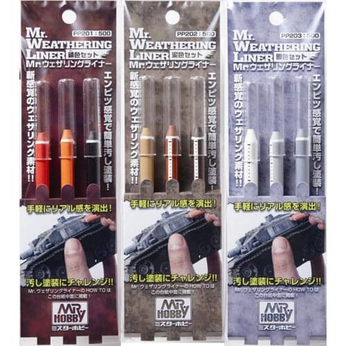 GSI Mr Hobby Mr.Weathering Master Liner Set, #PP201(Rust Color Set)+#PP202(Sand Mud Set)+#PP203(Snow Dust Set)
