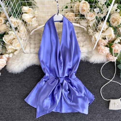 Solid Purple summer woman dress Halter backless dresses for women Adjustable Tie Sleeveless Mini vestidos