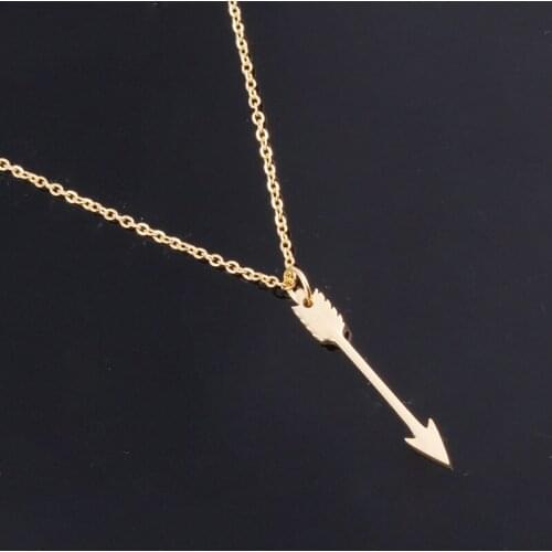 Gold Color 20mm Feather Arrow Charm Necklace Pendant Colar Feminino Pingente Charms Necklaces & Pendants for Women Jewelry