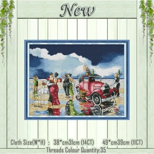 Beach ball dance scenery decor painting counted printed on the canvas DMC 11CT 14CT kits Cross Stitch embroidery needlework Sets