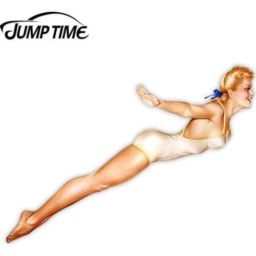 Jump Time 13cm x 9.3cm Hot Retro Sexy Pin Up Girl Funny Car Sticker Vinyl Decal Car Truck Window Car Covers Car Assessoires