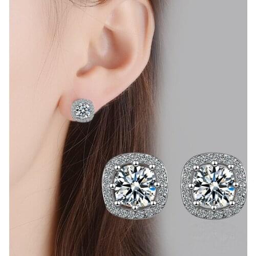 Luxury 925 Sterling Silver Dazzling Clear Square CZ Stud Earrings for Women Wedding Statement Brincos Jewelry Bijoux Oorbellen