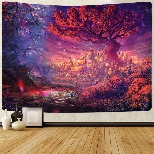 Simsant Fairy Tale Forest Tapestry Psychedelic Plants Cartoon Sea Whale Hippie Wall Hanging Tapestries for Living Room Home