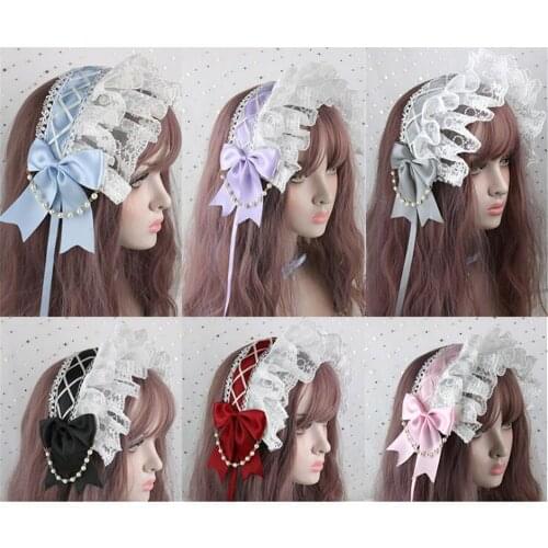 Annies breakfast Cosplay Sweet Lolita Bonnet Headwear Retro Princess Hair band Girl Bow Lace Hair clip Headbands B1056