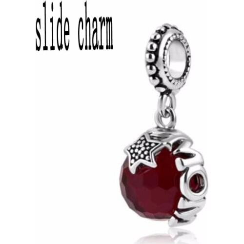 Slide charm Free shipping Mom Plated Light Dark Red crystal Elements Ball Stopper Pendant charm beads fit Pandora bracelet