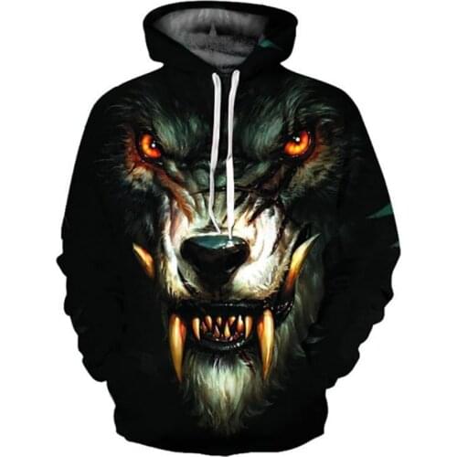 Hoodie 2021 Spring Top 3D Printing Wolf Head and Orangutan Harajuku Mens and Womens Long Sleeve Pullover Domineering Clothing
