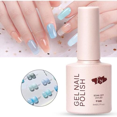 8ml Semi Cured Nail Glue Remove Easily Longwear Blue Glitter Jelly Nail UV Gel for Spring