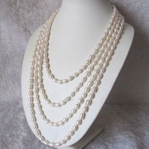 Unique Pearls jewellery Store White Rice Freshwate Pearl Long Necklace 7-8mm 100inches Charming Women Gift Jewelry