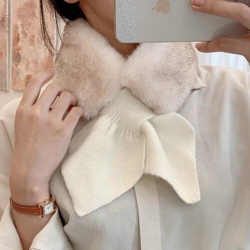 Korean rabbit hair cross scarf womens versatile cervical protection neck cover warm bow false neck collar scarfs for ladies