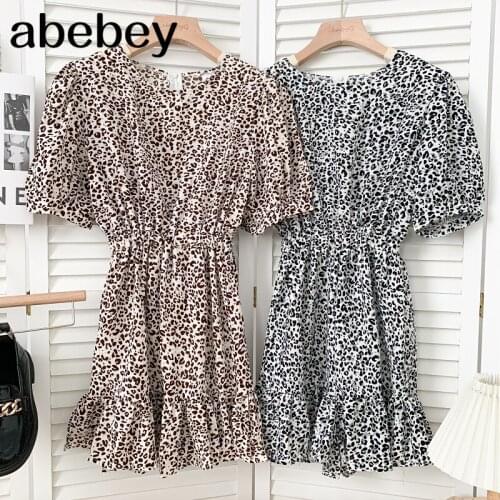 Vintage O-neck puff sleeve Dress high waist pleated waist Ruffles patchwork floral short A-line Dress 2021 New Summer