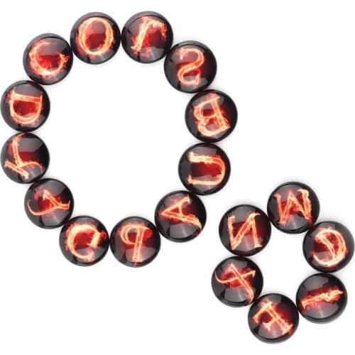 Xinyao 26pcs/lot 10pcs 12mm 14mm 18mm 20mm 25mm 26 Red Letters On Black Base Glass Round Cabochon for DIY Jewelry Finding