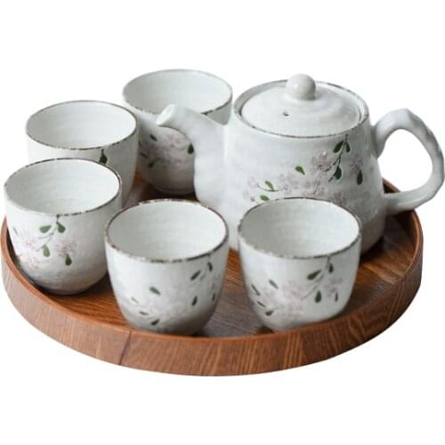 Japanese cherry Japanese-style tea set ceramic small teapot with filter restaurant home gift box cup set