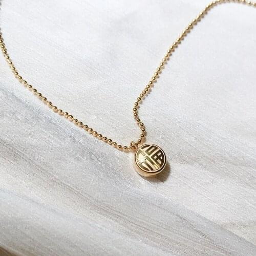 YUN RUO Rose Gold Chinese Word Round Double-side Pendant Necklace Woman Titanium Steel Jewelry Birthday Gift Not Change Color
