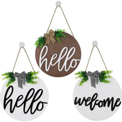 Hello Welcome Sign Rustic Front Door Decorative Round Wood Farmhouse Porch Decoration Home, Antique Wood Round Hello Door Sign