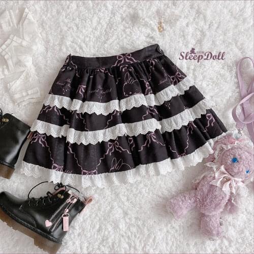 New Spring Summer Girl Black Pink Lolita Skirts Harajuku Punk Sweet Preppy Style High Waist Kawaii Fashion Mini Skirts Hot Girl