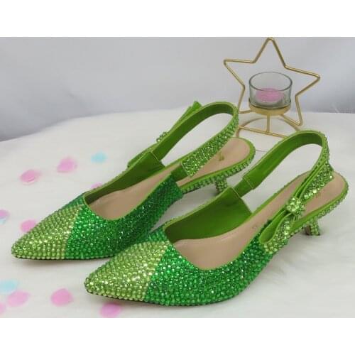 2021 New Summer New Light Green Crystal Party Sandals wedding shoes woman Pointed toe Strange Heel Sandals Mix Rhinestone