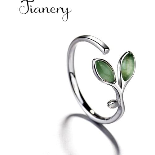 JIANERY New Silver Color Opal Leaf Rings For Women Fashion Wedding Ring Jewelry Anel