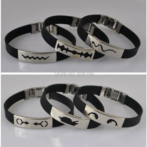 12pcs/lot Mix Style Black Silicone Bracelet Stainless Steel Buckle Bracelets Fish Warship Snake Wristband Fashion jewelry