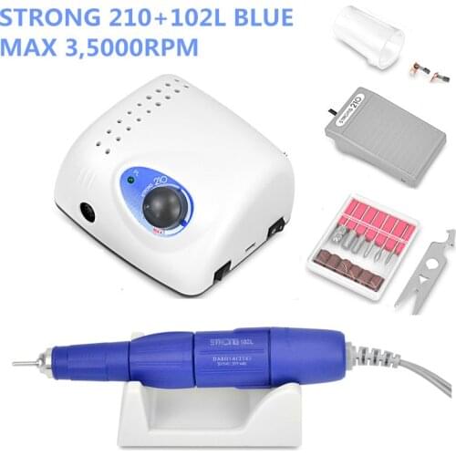 2019 New Arrival 65W 35000RPM Electric Nail Drill Machine Strong 210 Model 102L Handpiece Manicure Pedicure Nail File Bit