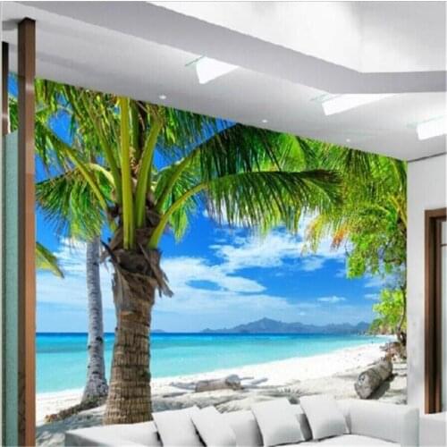 Beibehang Modern home custom 3D wallpaper sofa bedroom TV background wallpaper painting beach coconut tree murals