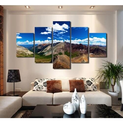 5 pcs Hot Sell Mountain Scenery Large HD Picture Modern Home Wall Decor Canvas Print Canvas Painting For Living Room Unframed