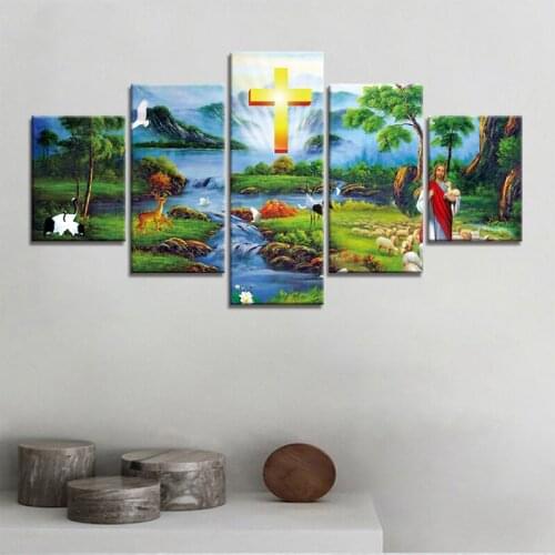 5D Diamond Painting Full Square Round Drill 5 Piece Jesus Christ Cross Stitch Kits Diamond Embroidery Mosaic Home DecorZP-3094