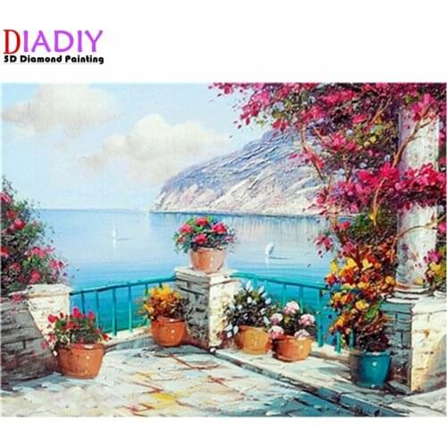 5D Diamond Painting Sea Full Round Diamond Mosaic Landscape Diamond Embroidery Sale Spring Scenery Hobbies Crafts
