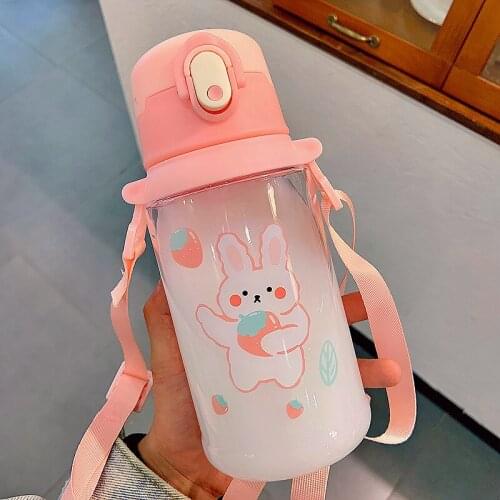 600ml Cartoon Cute Milk Drink Water Straw Bottle Plastic Ins for Baby Kids Children Student Boy Girl Creative Gift Wholesale
