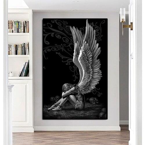 Abstract Posters and Prints Devil and Angel Painting Gray Character Wings Skull Canvas Pictures for Living Room Home Decoration