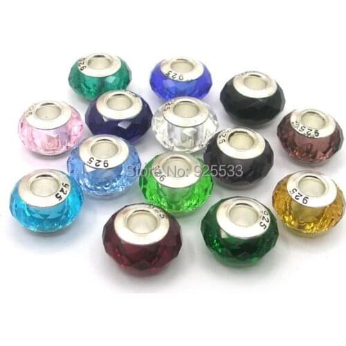 Free Shipping 14mm Crystal Glass silver plated core Big Hole Beads fit European Jewelry Bracelet Charms DIY